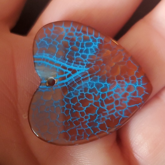 New Blue Brown Fire Agate Heart Shaped Pendant. - Picture 4 of 9